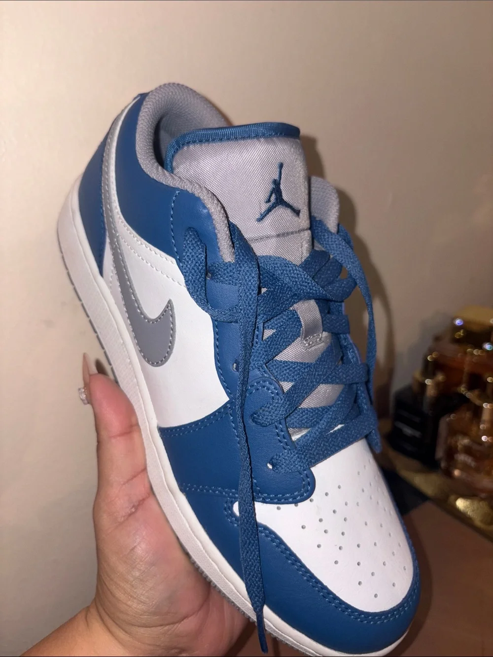Air Jordan 1 Low-Top Sneakers in White and Blue
